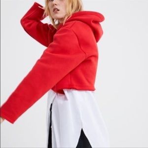 RED ZARA CROPPED HOODIE SIZE SMALL